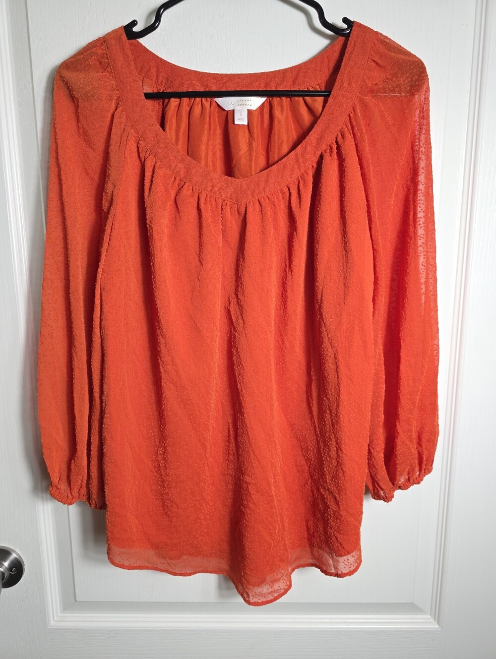 Womens Lauren Conrad Textured Peasant Top Size Small Semi Sheer Orange